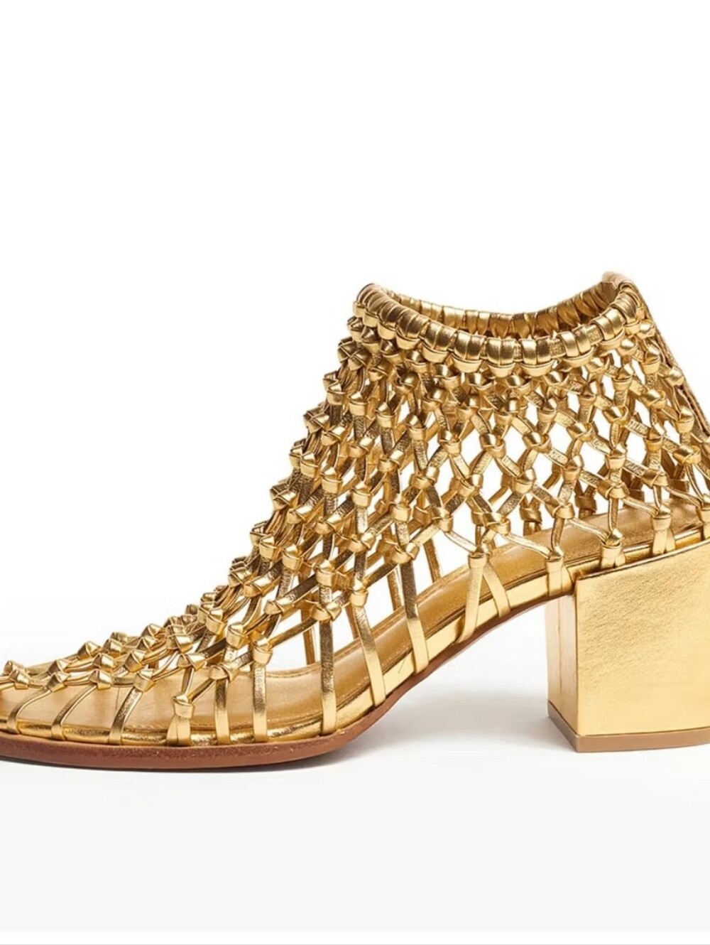 FSJ Gold Woven Caged SummerBlock Heel Bootie Size 10 Nwob - Picture 5 of 14